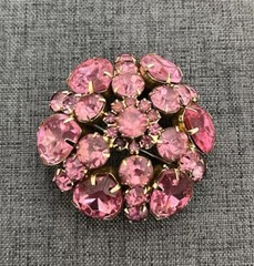VTG Blush Pink Rhinestone Brooch Pin Big Domed Round Hollywood Regency Style Lg
