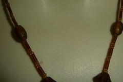 BROWN TINY BUGLE & MURANO BEADS WOOD CIRCLE PENDANT BOHO NECKLACE #195B