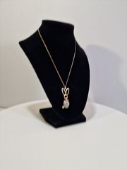 Vintage 12K GF Millefiori Art Glass EASTER Bunny Pendant 17” Necklace, marked OX