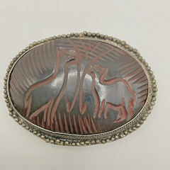 Vintage Hand Carved Deer Brooch C Clasp Horn (?) Large 3 x 2.5 in Pin African