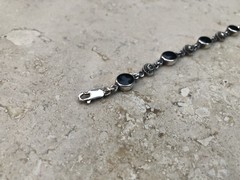 🫧✨Authentic VINTAGE 925 STERLING SILVER MARCASITE Black ONYX Station Bracelet🫧