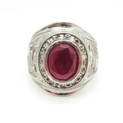 925 Sterling Silver Vintage 1968 Lab-Created Ruby Wilson School Ring Size 6.75