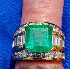Original EARTH MINED EMERALD DIAMOND Engagement Ring Vintage Deco SOLID 18K GOLD