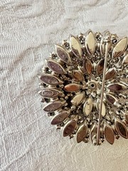 Weiss Large Round Domed Blue & Clear Rhinestones Statement Brooch Gorgeous