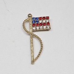 Vintage Rhinestone Gold Tone American Flag Brooch 80s/90s Patriotic Pin Jewelry