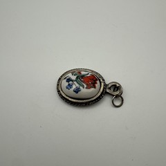 Vintage Ceramic Floral Pendant Silver Tone