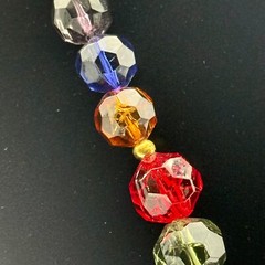 VTG Jewel Tone Bead Necklace Cut Multi Color Blue Green Red Purple Acrylic 18″L
