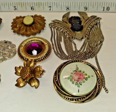 Lot of 13 Older Vintage Pendants,Button Covers,Cameo Brooche & Others