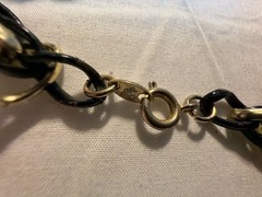 Vintage Trifari Gold-Tone and Black Enamel Link Chain Necklace