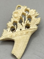 Vintage/Antique Carved Brooch Flower Bouquet Intricate Ivory Color