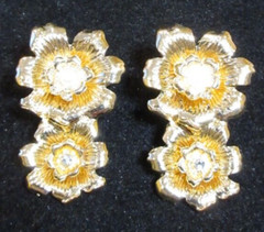 SUGARFIX Signed Gold Tone Metal Rose Earrings Crystal Rhinestone & Faux Pearl