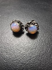 Vintage 1930 Mid Century Fine Silver Mexican Fire Opal Screwback Earrings