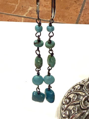 SW SILVER FAUX TURQUOISE BLUE GREEN STONES 2.75″ FRENCH WIRE DANGLE EARRINGS NEW