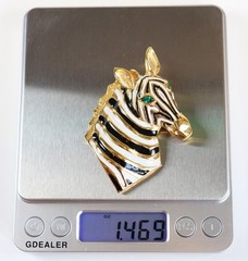 VTG Zebra Head Brooch Pin Gold Tone Black White Enamel Statement Jewelry Africa