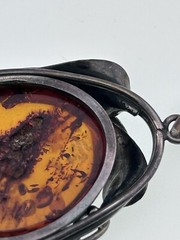 Natural Baltic Amber Organic Fossil 925 Silver Vintage Large Pendant Latvia 70s
