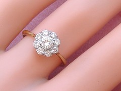 ANTIQUE VICTORIAN .49ctw TRANSITIONAL DIAMOND 18K PETITE CLUSTER RING c1900