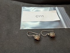 1.94g Vintage Sterling Silver 925 Teardrop Red Faceted Earrings Elegant M