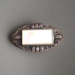 22. Art Deco Sterling Silver 925 MOP Marcasite Shadow Box Throat Pin 45mm, 17.3g