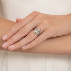 Art Deco Style 1.00Ct Cushion-Cut Lab-Grown Diamond Ring In 14K White Gold FN
