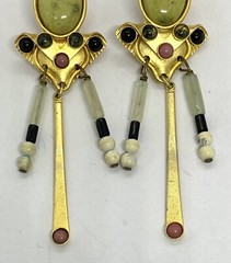VTG Gale Rothstein Designs Inc Metal Semi Precious Stones Dangle Earrings 3.1/4”