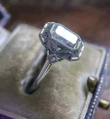 Art Deco Style 3.00Ct Emerald Lab Created Diamond Wedding Ring 14K White Gold FN