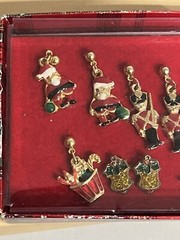 Vintage Gold Tone & Enamel Christmas Holiday Earrings 5 Pair Original Box Retro
