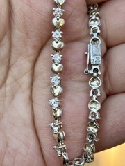 Vintage 925 Gold Over Sterling Silver CZ Heart Tennis Bracelet 7.5” Woman’s