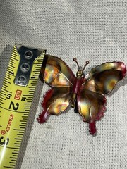 VTG Butterfly Pin Brooch Brutalist Iridescent Red Copper Artist Signed