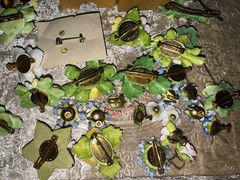 Vtg Jewelry Lot Signed English Fine Bone China Flower Art Brooch Earring Garden