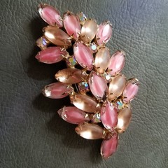 Vintage Pink Givre and AB Rhinestone Marquise Brooch