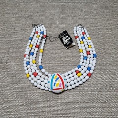 Ken Done Designed In Australia Wooden Colorful Beaded Statement 16″ Necklace