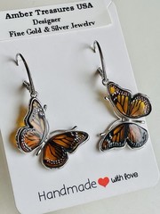 Amber Butterfly Genuine Baltic Earrings Vintage Butterscotch Sterling Silver