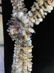 Vintage Statement Necklace Hand Strung Multi Strand Shell Beads Cluster #1