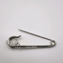 Square Diamond Shape Rhinestone Silver Tone Safety Pin Style Pin Brooch 3″ Long