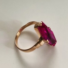 Vintage USSR Soviet Russian Star 58314k Rose Gold Pink Amethyst Ring Size 6.75