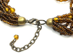 VTG Brown Necklace Multi Strand Seed Beads Large Bronze Wood Wooden Bead 31 in