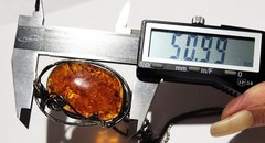 Antique Sterling Silver 925 Cognac Baltic Amber Pendant Brooch Necklace 24 Grams