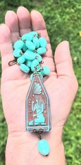 ANTIQUE NEIGER EGYPTIAN REVIVAL PENDANT SCARAB URANIUM GLASS NECKLACE SET OOAK