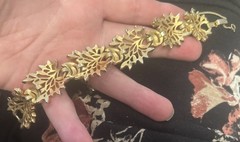 Vtg Crown Trifari Leaf Sprig Dome Two-Tone Choker & Matching 6 3/4” Bracelet Euc
