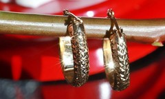 14k yellow gold earrings 0.68″ diamond cut hoop vintage handmade 1.15gr N2906