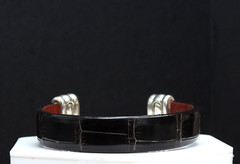 Vintage Gail Labelle 925 Sterling Silver Cuff Bracelet Alligator Leather Jewelry