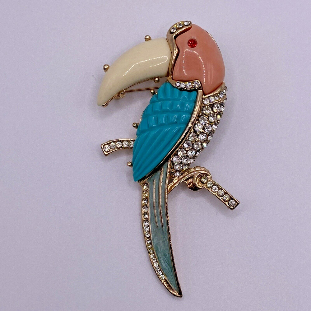 Vintage Bird Brooch Parrot Figural Animal Rhinestone Multicolor Retro Costume