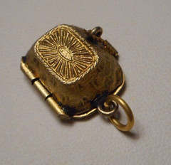 Vintage Enameled Gilt Silver Egyptian Charm Baby Moses in Hinged Basket opens!