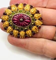 Lot VTG Red Mod Enamel Flower Brooch, Red Blue Earrings & Liz Claiborne Brooch