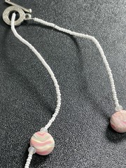 Vintage 16” Pink Polymer Clay White Glass Beaded Necklace