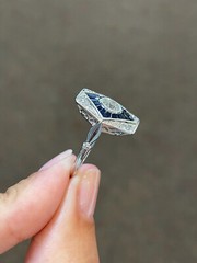Elongated Vintage Cocktail Ring 2.3 Ct Simulated Diamond 14k White Gold Over