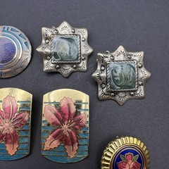 Vintage Clip-On Earring Lot 6 Pairs Enamel Faux Stone Mixed Styles Flowers