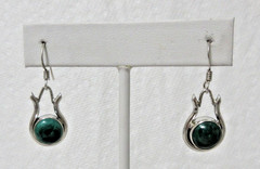 Vintage Sterling Silver Malachite Dangle Pierced Earrings