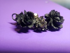 Vintage Juliana D&E Molded Plastic Rhinestone Flower Brooch Pin Mourning Jewelr