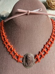 Victorian 800 silver Coral Lava Cameo Necklace, Swivel Clasp – Grand Tour